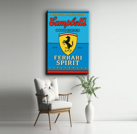 Canvas Kunstwerk auf Holzrahmen – Ferrari x Campbell's