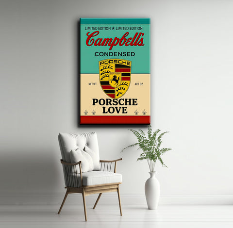 Canvas Kunstwerk auf Holzrahmen – Porsche Soup x Campbell's