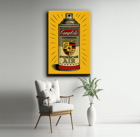 Canvas Kunstwerk auf Holzrahmen – Porsche Air x Campbell's