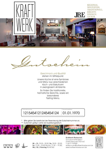 Gutschein zum Ausdrucken - € 50 - Restaurant Kraftwerk, 