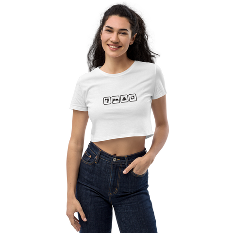 Essen, Schlafen, Poop-Emoji, Wiederholung - Bio-Crop-Top
