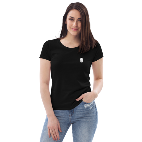 Schwarzes Herz - Enganliegendes Öko-T-Shirt für Damen