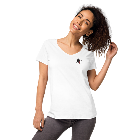 Blutiges Herz - Eng anliegendes Damen-T-Shirt mit V-Ausschnitt